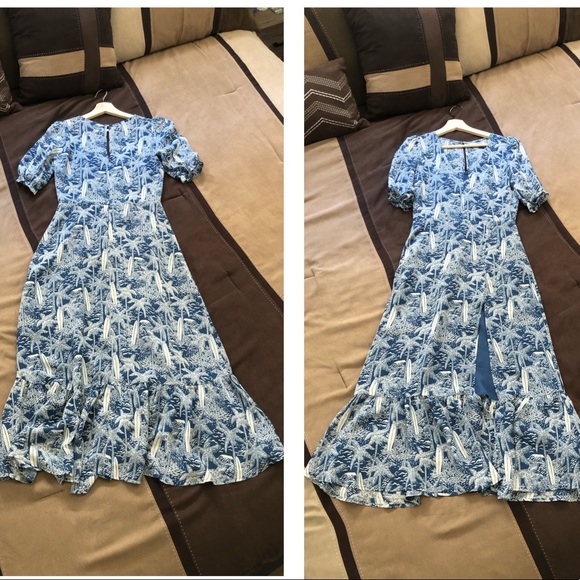 Reformation 4 Nantes Midi Dress Bali Blue Palm Print - Picture 15 of 15